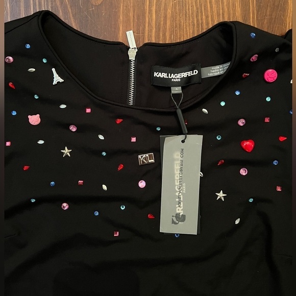 KARL LAGERFELD Embellished Black Shift Dress Stretchy NWT - Picture 9 of 10
